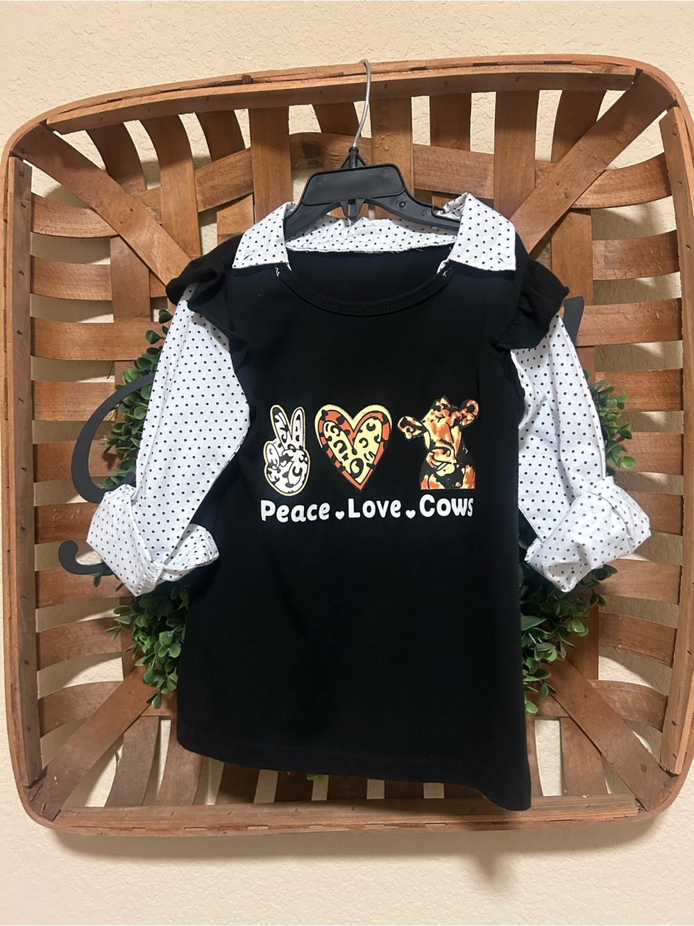 Kids Black 'Peace Love Cows' Layered-Look Shirt